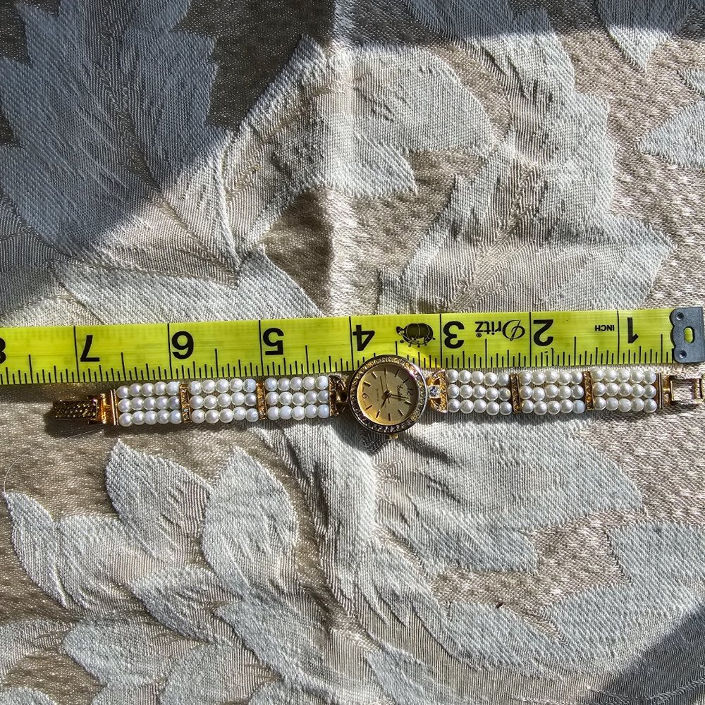 Eastman Quartz Gold Tone Pearl Rhinestone Watch - Picture 15 of 16